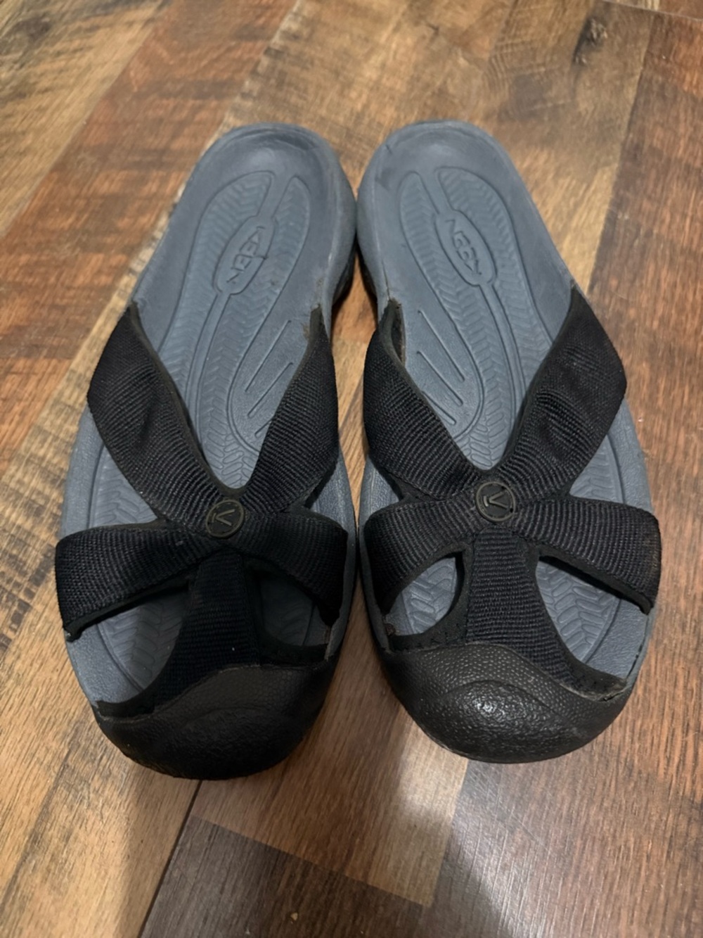 Keen Black Slide Sandals with Dark Gray Footbed